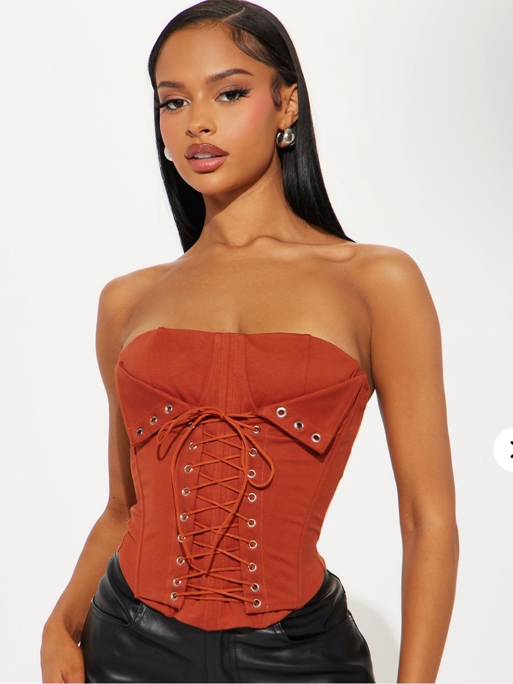 Strapless Lace-Up Corset Top in Rust